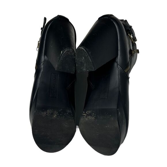 Material Girl Black Heeled Boots Moto Combat Ankle Booties with Heel Buckle Zip - Picture 10 of 12